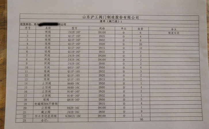閘閥、球閥、截止閥發(fā)貨清單